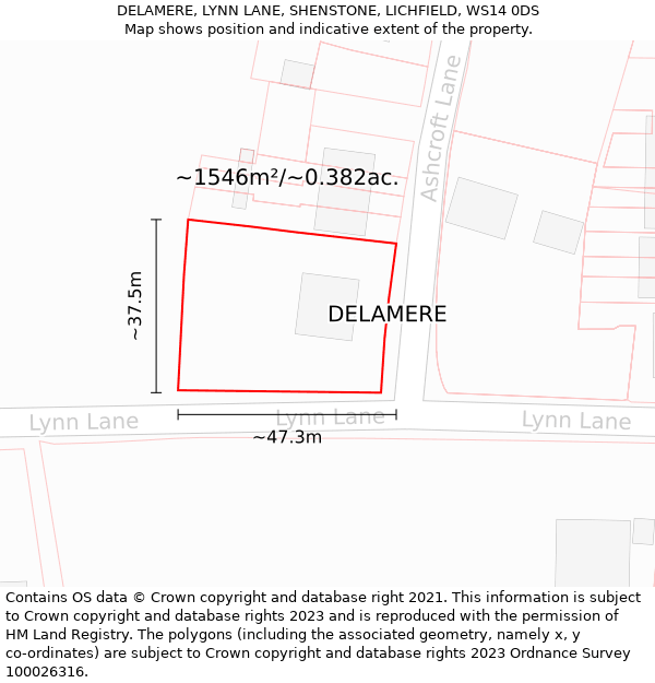 DELAMERE, LYNN LANE, SHENSTONE, LICHFIELD, WS14 0DS: Plot and title map