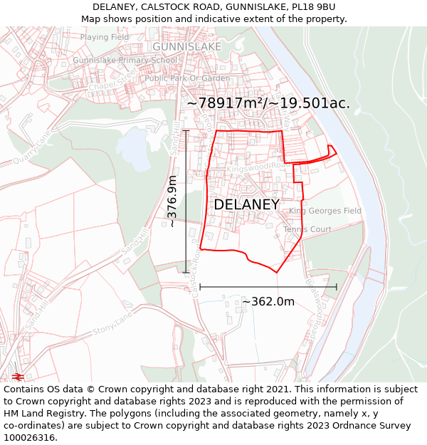 DELANEY, CALSTOCK ROAD, GUNNISLAKE, PL18 9BU: Plot and title map