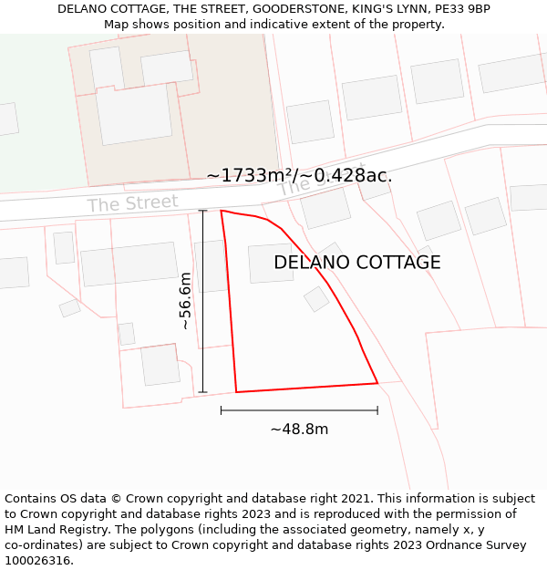 DELANO COTTAGE, THE STREET, GOODERSTONE, KING'S LYNN, PE33 9BP: Plot and title map