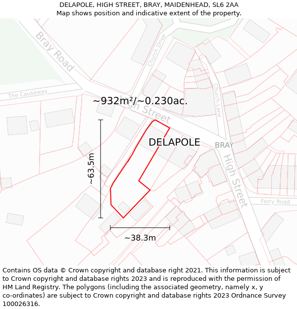 DELAPOLE, HIGH STREET, BRAY, MAIDENHEAD, SL6 2AA: Plot and title map