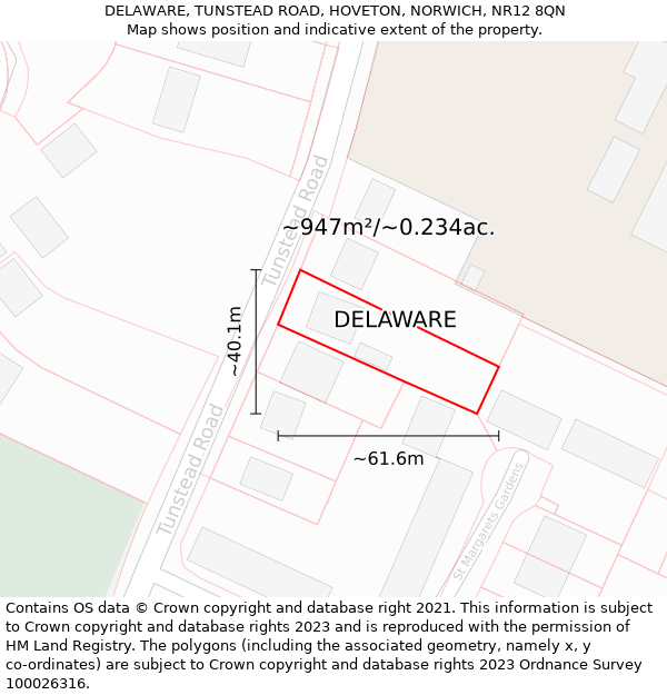 DELAWARE, TUNSTEAD ROAD, HOVETON, NORWICH, NR12 8QN: Plot and title map