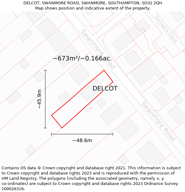 DELCOT, SWANMORE ROAD, SWANMORE, SOUTHAMPTON, SO32 2QH: Plot and title map