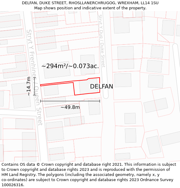 DELFAN, DUKE STREET, RHOSLLANERCHRUGOG, WREXHAM, LL14 1SU: Plot and title map