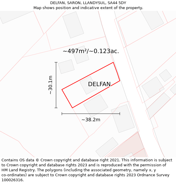 DELFAN, SARON, LLANDYSUL, SA44 5DY: Plot and title map