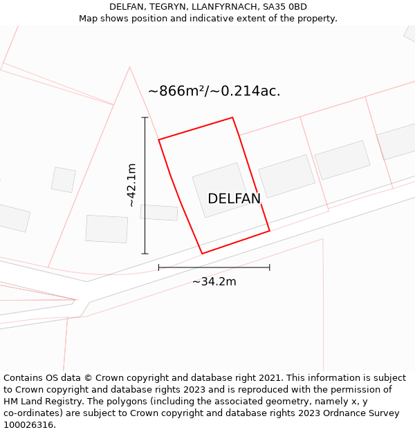 DELFAN, TEGRYN, LLANFYRNACH, SA35 0BD: Plot and title map