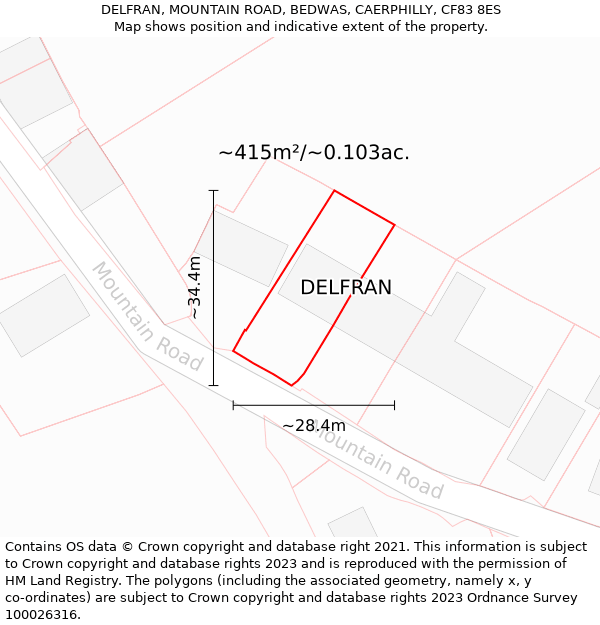 DELFRAN, MOUNTAIN ROAD, BEDWAS, CAERPHILLY, CF83 8ES: Plot and title map
