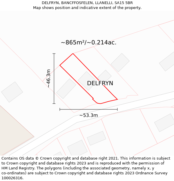 DELFRYN, BANCFFOSFELEN, LLANELLI, SA15 5BR: Plot and title map