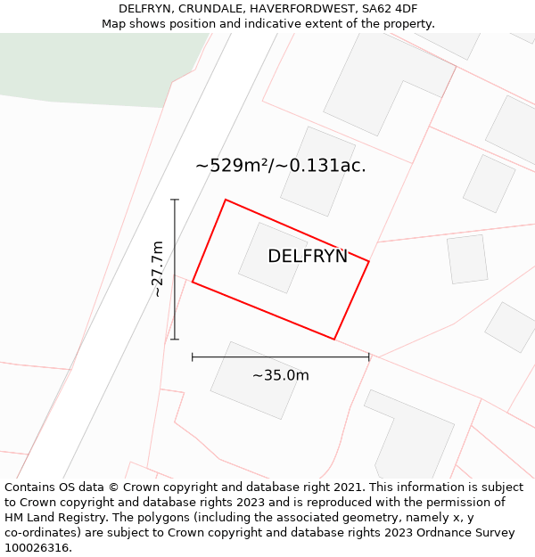 DELFRYN, CRUNDALE, HAVERFORDWEST, SA62 4DF: Plot and title map