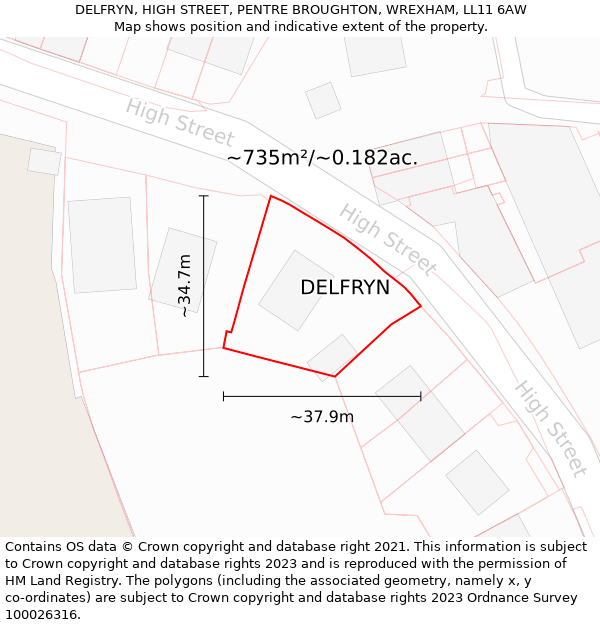 DELFRYN, HIGH STREET, PENTRE BROUGHTON, WREXHAM, LL11 6AW: Plot and title map