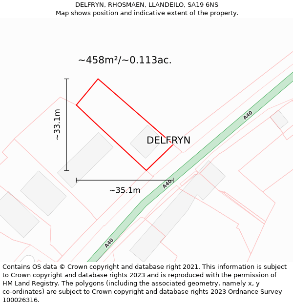 DELFRYN, RHOSMAEN, LLANDEILO, SA19 6NS: Plot and title map