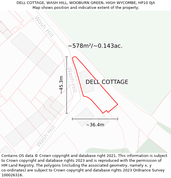 DELL COTTAGE, WASH HILL, WOOBURN GREEN, HIGH WYCOMBE, HP10 0JA: Plot and title map