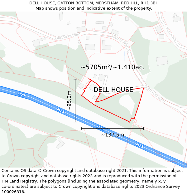 DELL HOUSE, GATTON BOTTOM, MERSTHAM, REDHILL, RH1 3BH: Plot and title map