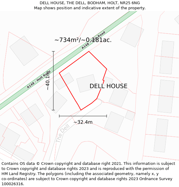 DELL HOUSE, THE DELL, BODHAM, HOLT, NR25 6NG: Plot and title map