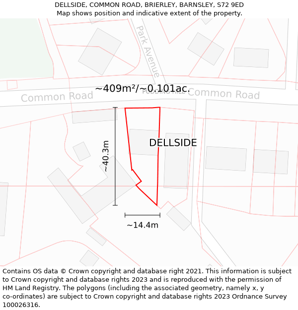 DELLSIDE, COMMON ROAD, BRIERLEY, BARNSLEY, S72 9ED: Plot and title map