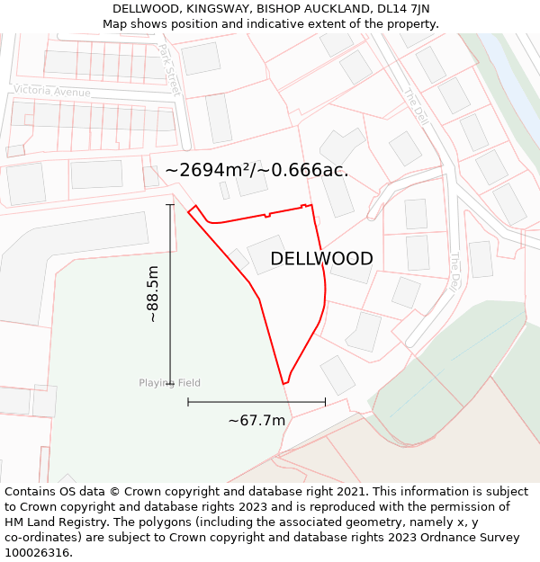 DELLWOOD, KINGSWAY, BISHOP AUCKLAND, DL14 7JN: Plot and title map