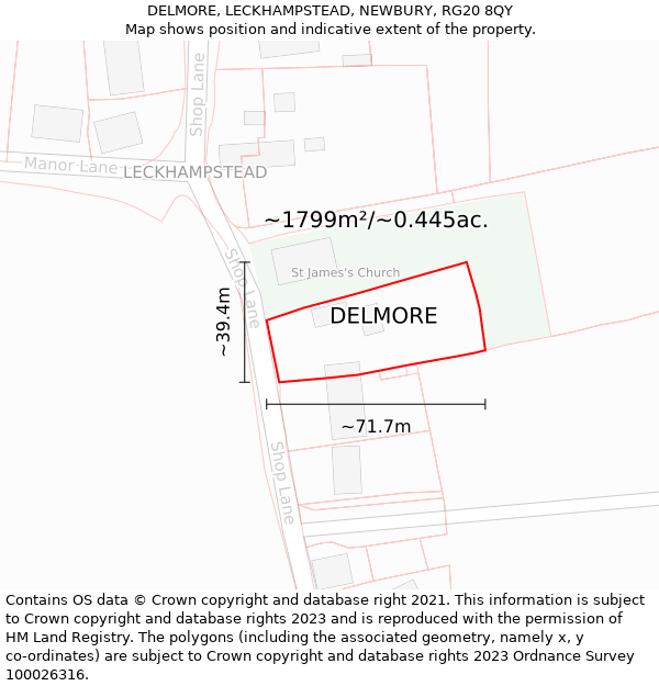 DELMORE, LECKHAMPSTEAD, NEWBURY, RG20 8QY: Plot and title map