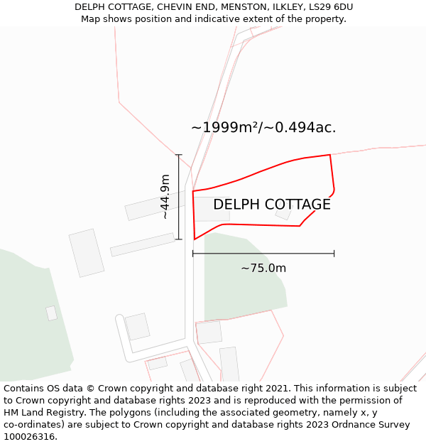 DELPH COTTAGE, CHEVIN END, MENSTON, ILKLEY, LS29 6DU: Plot and title map