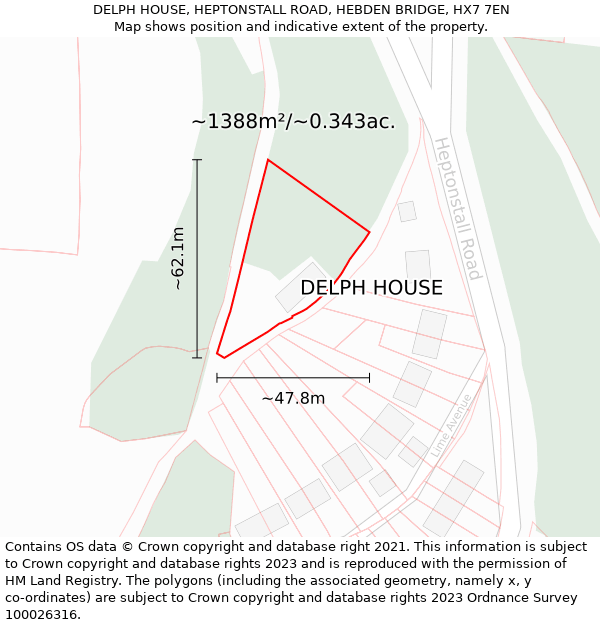 DELPH HOUSE, HEPTONSTALL ROAD, HEBDEN BRIDGE, HX7 7EN: Plot and title map