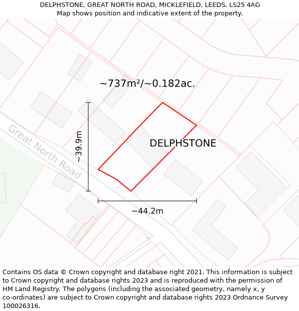 DELPHSTONE, GREAT NORTH ROAD, MICKLEFIELD, LEEDS, LS25 4AG: Plot and title map