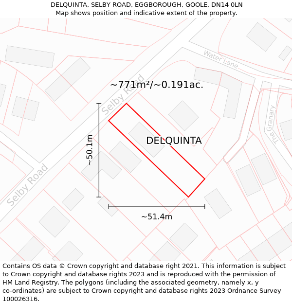 DELQUINTA, SELBY ROAD, EGGBOROUGH, GOOLE, DN14 0LN: Plot and title map