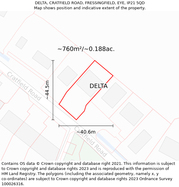 DELTA, CRATFIELD ROAD, FRESSINGFIELD, EYE, IP21 5QD: Plot and title map