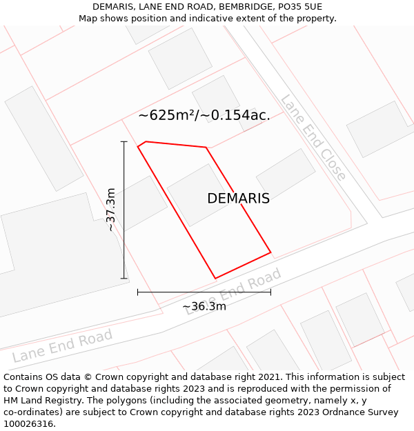 DEMARIS, LANE END ROAD, BEMBRIDGE, PO35 5UE: Plot and title map