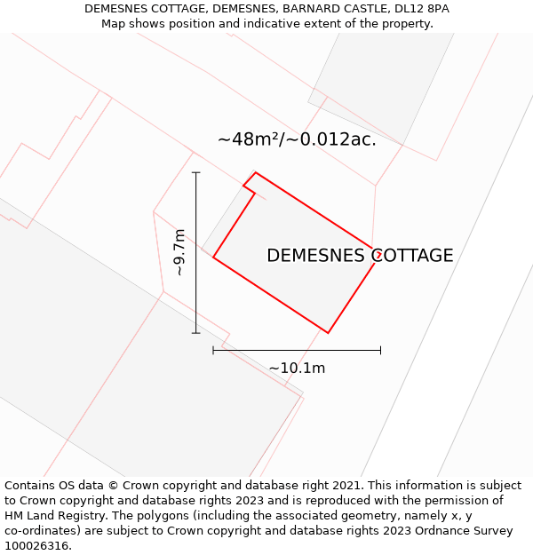 DEMESNES COTTAGE, DEMESNES, BARNARD CASTLE, DL12 8PA: Plot and title map