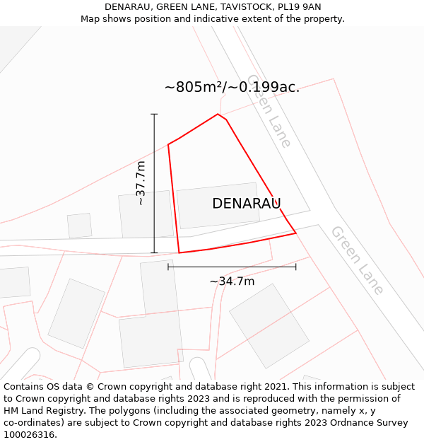DENARAU, GREEN LANE, TAVISTOCK, PL19 9AN: Plot and title map