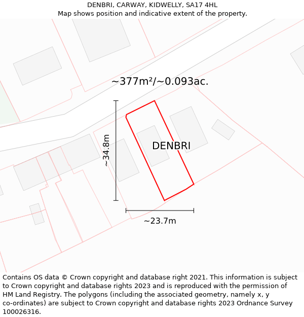 DENBRI, CARWAY, KIDWELLY, SA17 4HL: Plot and title map