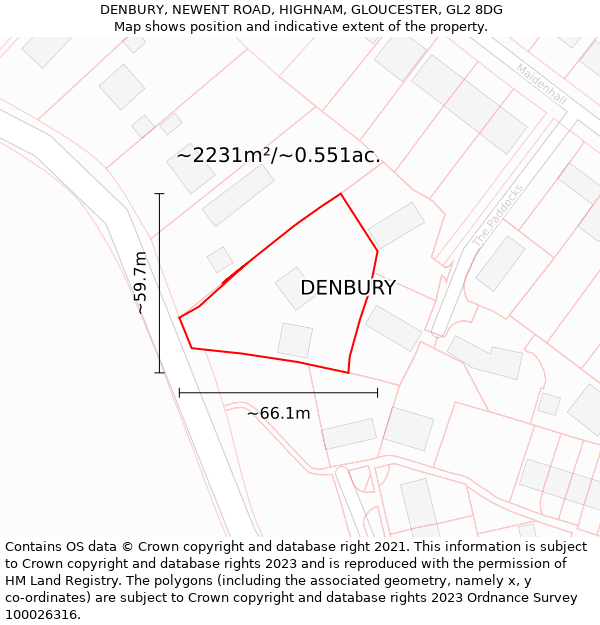 DENBURY, NEWENT ROAD, HIGHNAM, GLOUCESTER, GL2 8DG: Plot and title map