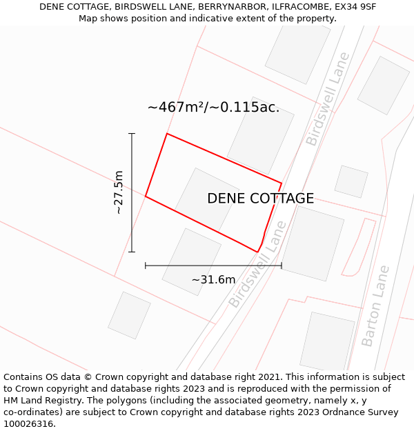 DENE COTTAGE, BIRDSWELL LANE, BERRYNARBOR, ILFRACOMBE, EX34 9SF: Plot and title map