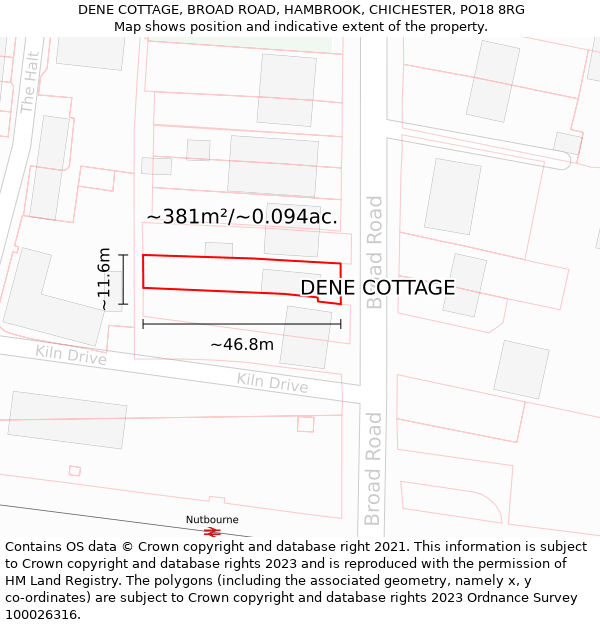 DENE COTTAGE, BROAD ROAD, HAMBROOK, CHICHESTER, PO18 8RG: Plot and title map