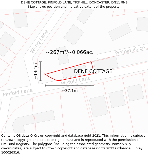 DENE COTTAGE, PINFOLD LANE, TICKHILL, DONCASTER, DN11 9NS: Plot and title map