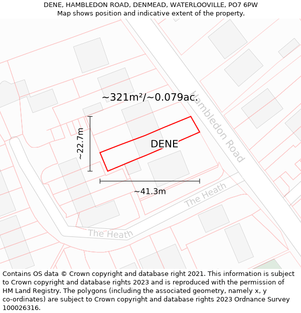 DENE, HAMBLEDON ROAD, DENMEAD, WATERLOOVILLE, PO7 6PW: Plot and title map