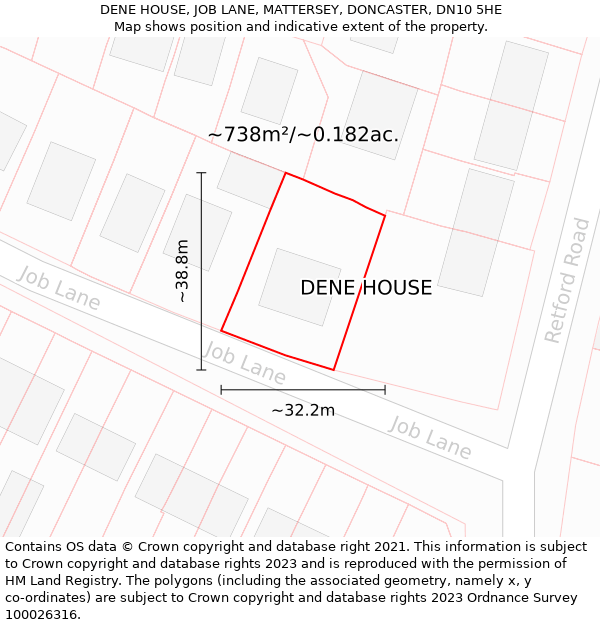 DENE HOUSE, JOB LANE, MATTERSEY, DONCASTER, DN10 5HE: Plot and title map
