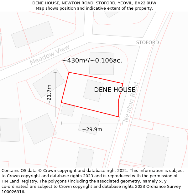 DENE HOUSE, NEWTON ROAD, STOFORD, YEOVIL, BA22 9UW: Plot and title map