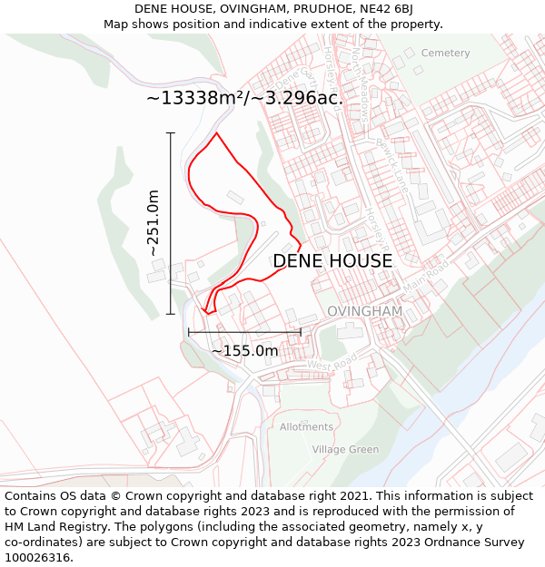 DENE HOUSE, OVINGHAM, PRUDHOE, NE42 6BJ: Plot and title map