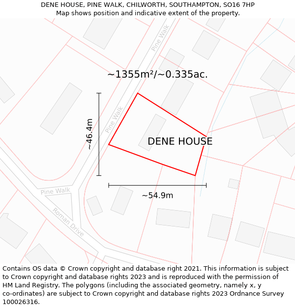 DENE HOUSE, PINE WALK, CHILWORTH, SOUTHAMPTON, SO16 7HP: Plot and title map