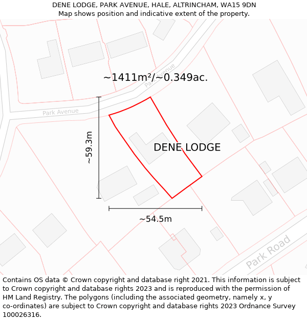 DENE LODGE, PARK AVENUE, HALE, ALTRINCHAM, WA15 9DN: Plot and title map