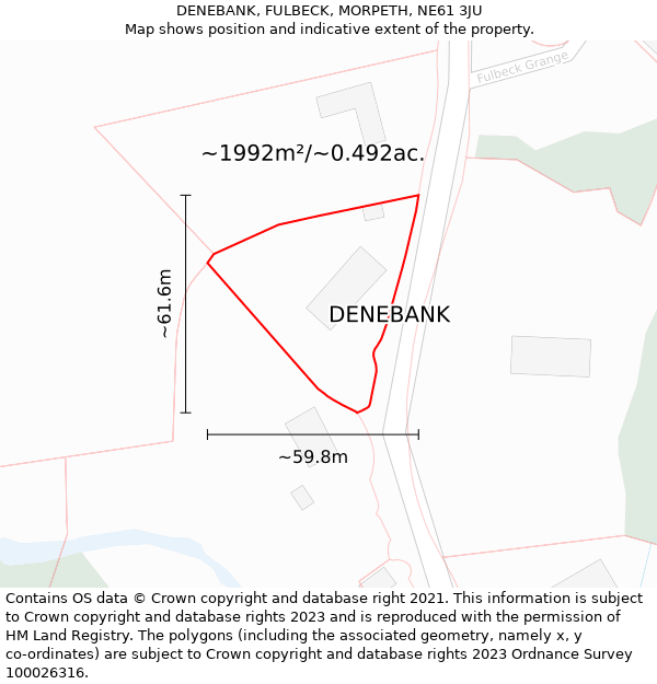 DENEBANK, FULBECK, MORPETH, NE61 3JU: Plot and title map