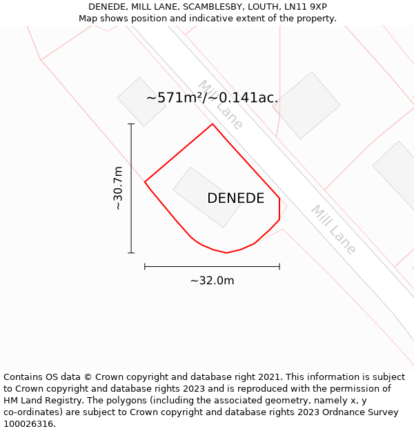 DENEDE, MILL LANE, SCAMBLESBY, LOUTH, LN11 9XP: Plot and title map