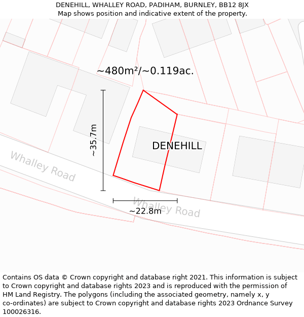 DENEHILL, WHALLEY ROAD, PADIHAM, BURNLEY, BB12 8JX: Plot and title map