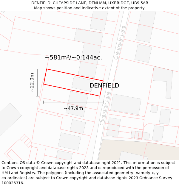 DENFIELD, CHEAPSIDE LANE, DENHAM, UXBRIDGE, UB9 5AB: Plot and title map