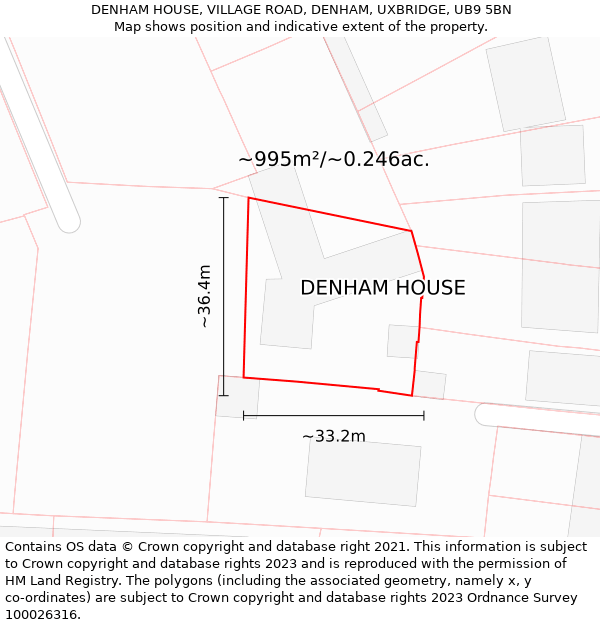 DENHAM HOUSE, VILLAGE ROAD, DENHAM, UXBRIDGE, UB9 5BN: Plot and title map