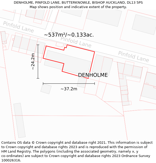 DENHOLME, PINFOLD LANE, BUTTERKNOWLE, BISHOP AUCKLAND, DL13 5PS: Plot and title map