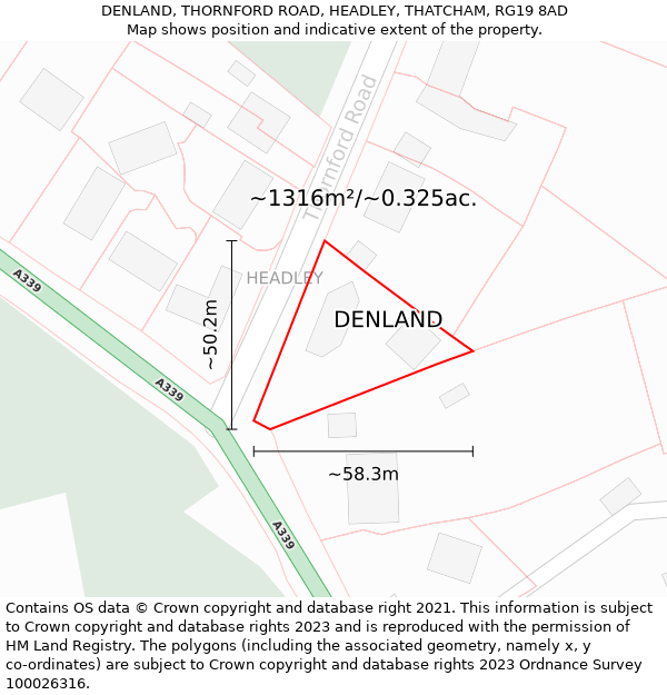 DENLAND, THORNFORD ROAD, HEADLEY, THATCHAM, RG19 8AD: Plot and title map