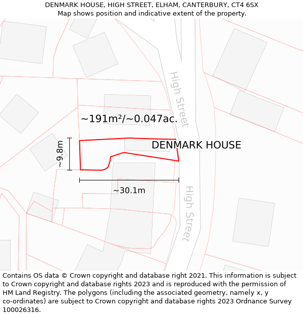 DENMARK HOUSE, HIGH STREET, ELHAM, CANTERBURY, CT4 6SX: Plot and title map