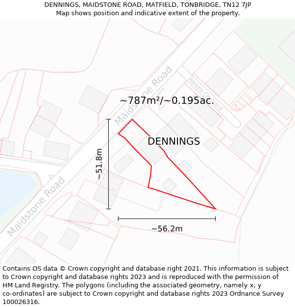 DENNINGS, MAIDSTONE ROAD, MATFIELD, TONBRIDGE, TN12 7JP: Plot and title map
