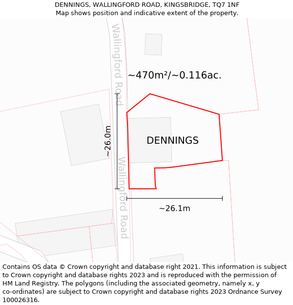 DENNINGS, WALLINGFORD ROAD, KINGSBRIDGE, TQ7 1NF: Plot and title map