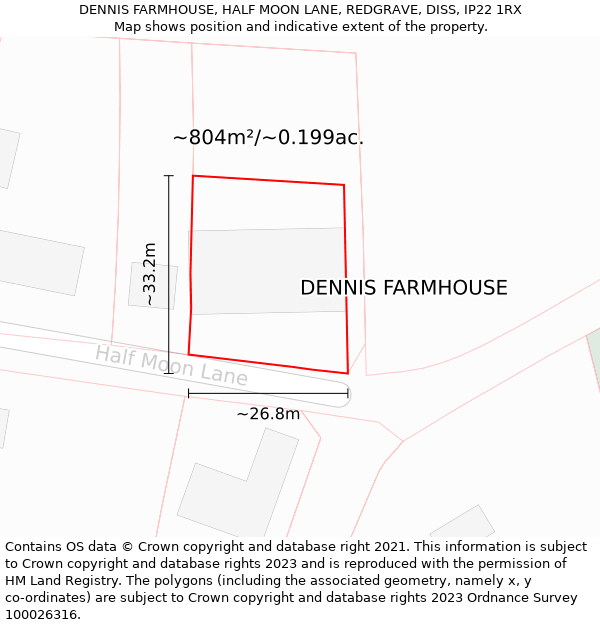 DENNIS FARMHOUSE, HALF MOON LANE, REDGRAVE, DISS, IP22 1RX: Plot and title map